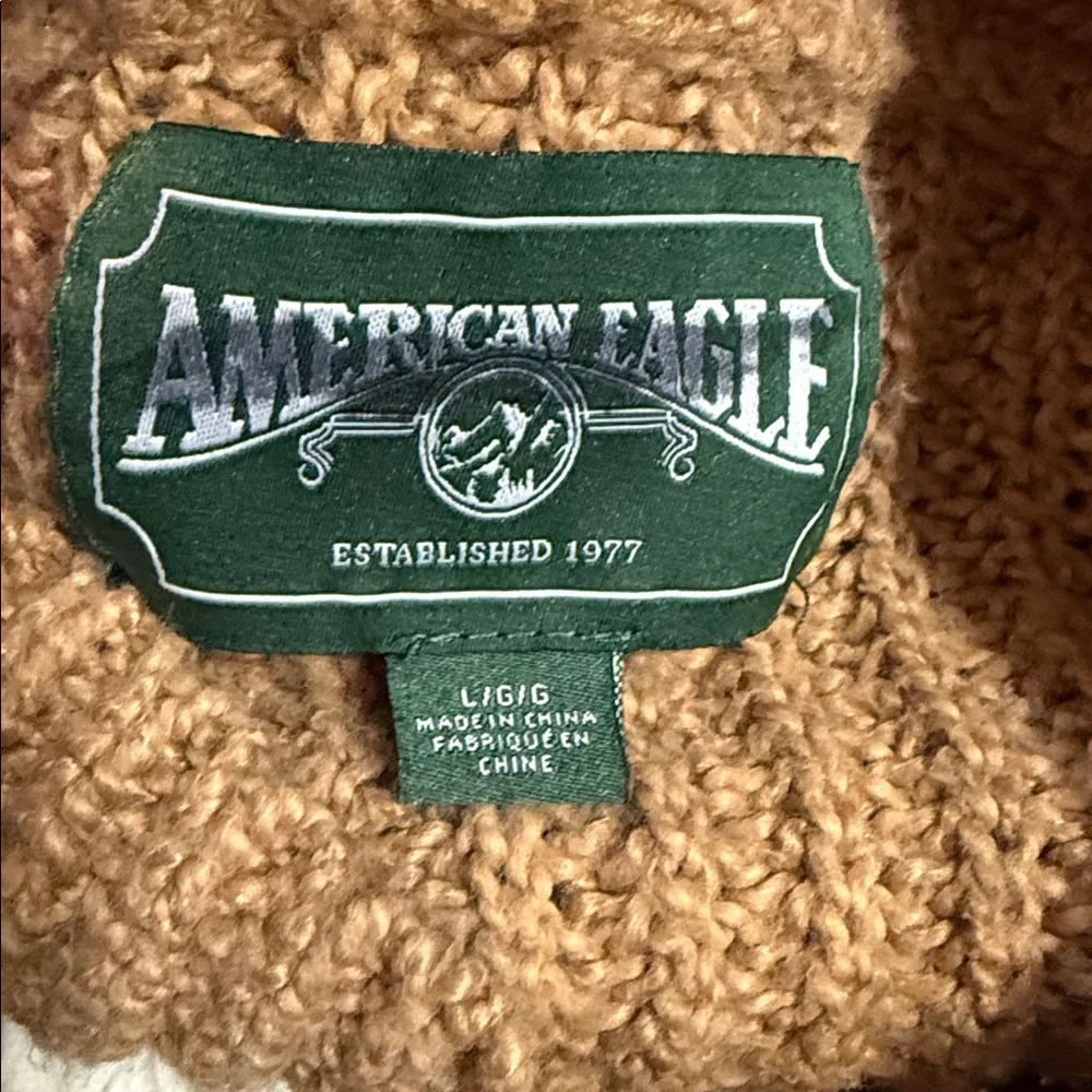 American Eagle Tan‎ Mock Neck Cable Knit Cropped Sweater Minimalist Boxy Size L